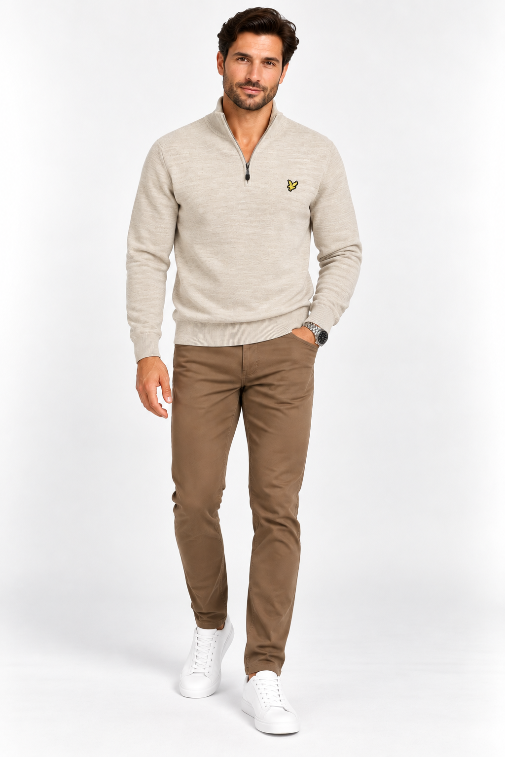 Lyle&Scott Quarter zip sweatshirt - Light beige