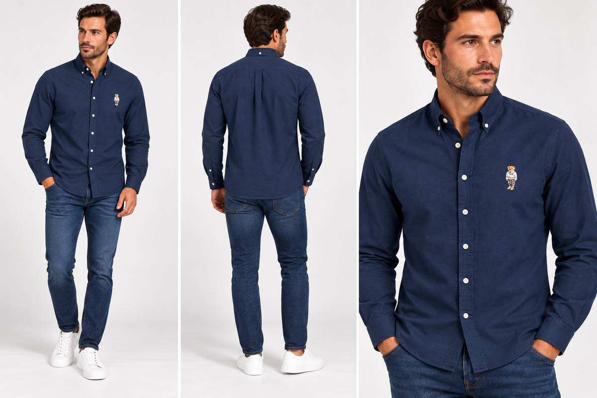 Ralph Lauren bear logo oxford shirt - Navy Blue