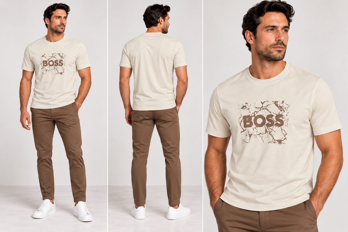 Boss  cotton jersey artwork  logo T-shirt - Beije