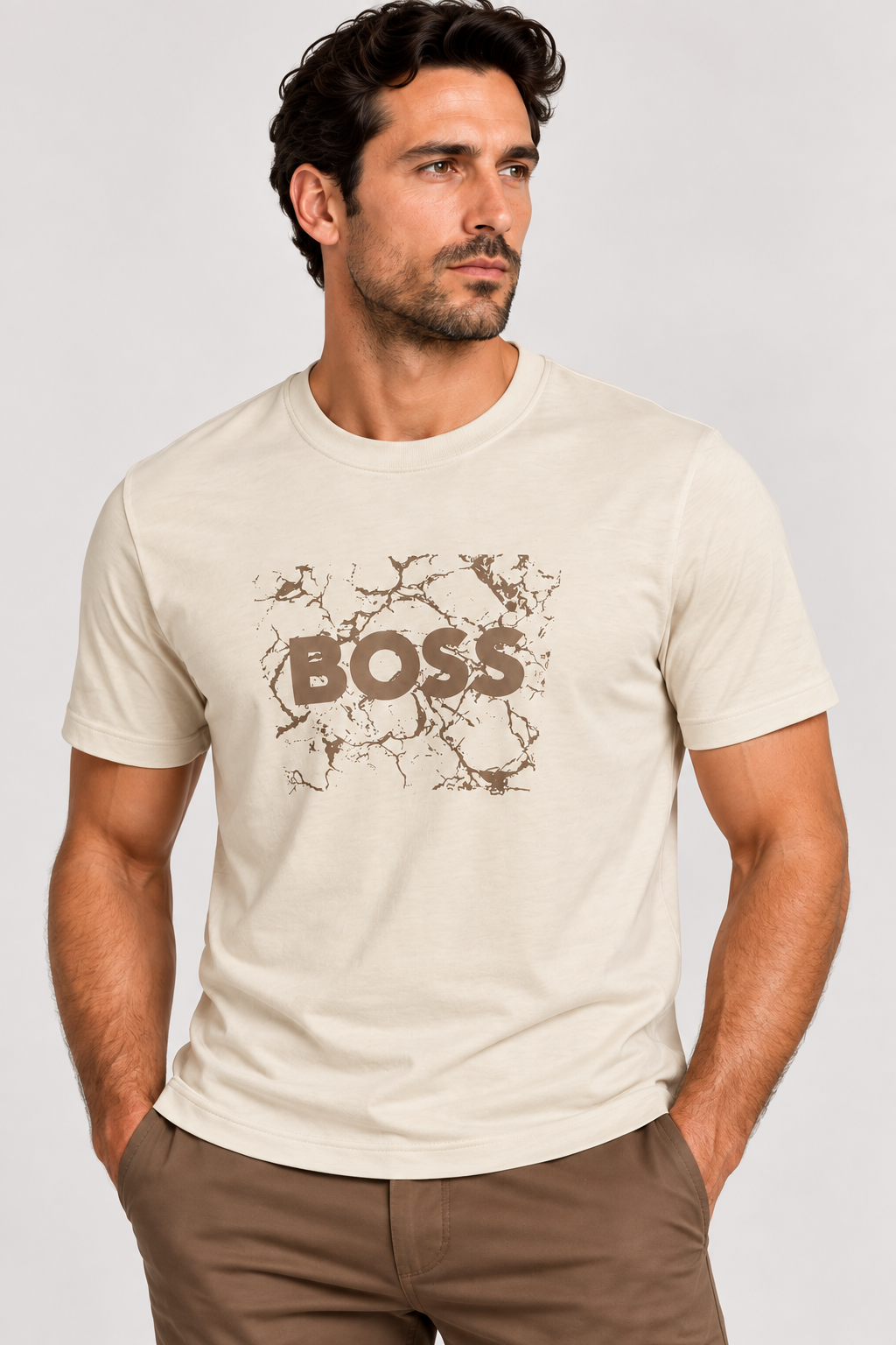Boss  cotton jersey artwork  logo T-shirt - Beije
