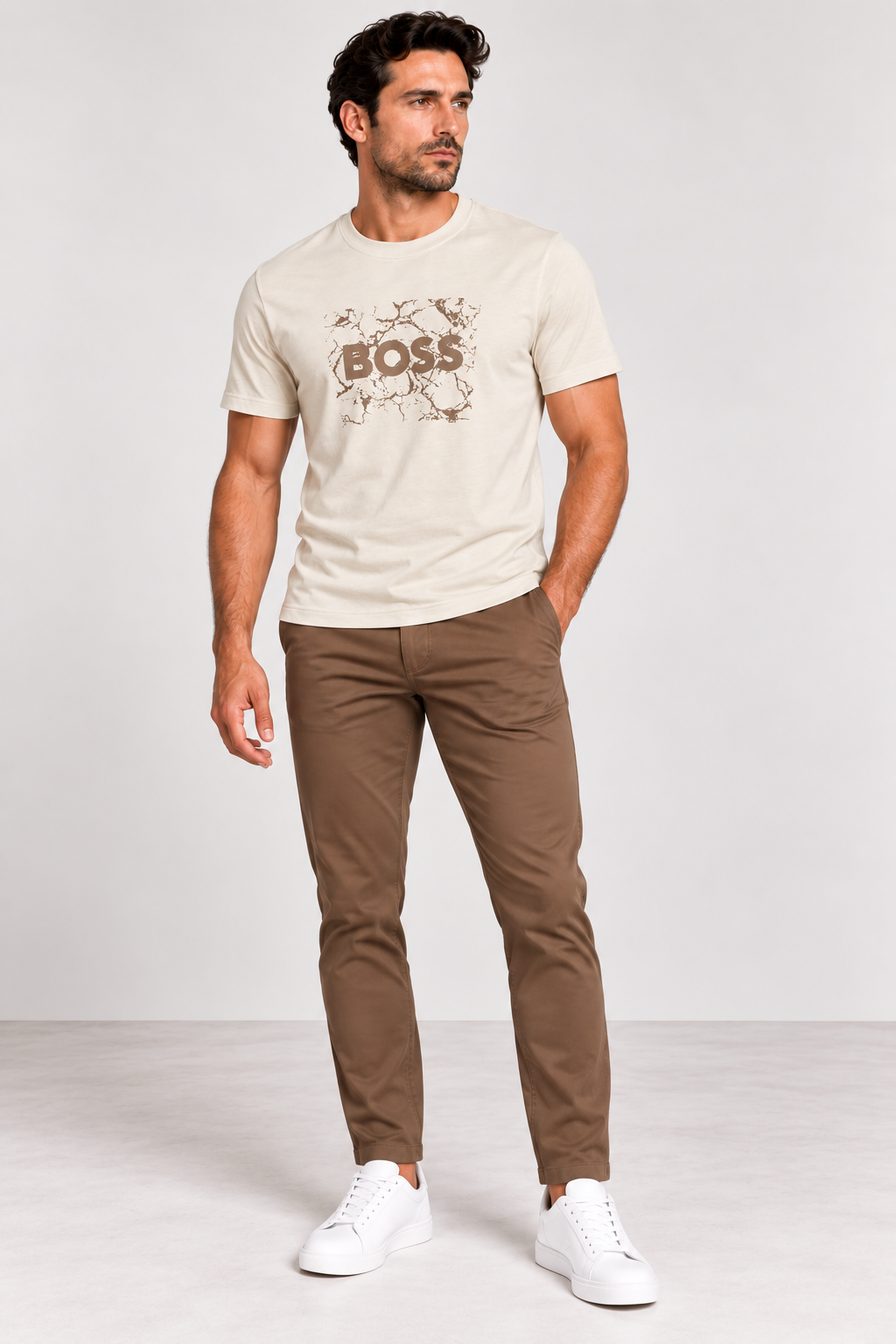 Boss  cotton jersey artwork  logo T-shirt - Beije