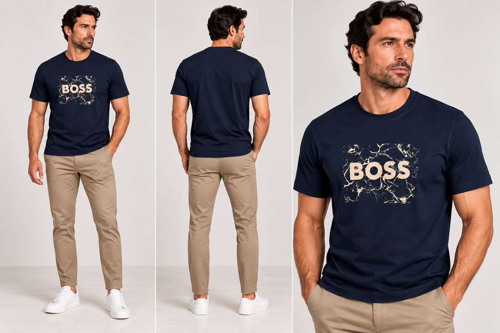 Boss cotton jersey artwork logo T-shirt -Blue Navy