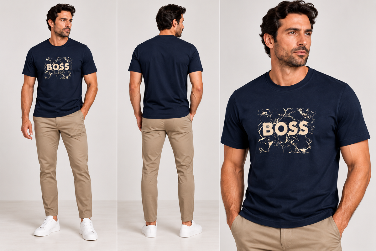 Boss cotton jersey artwork logo T-shirt -Blue Navy