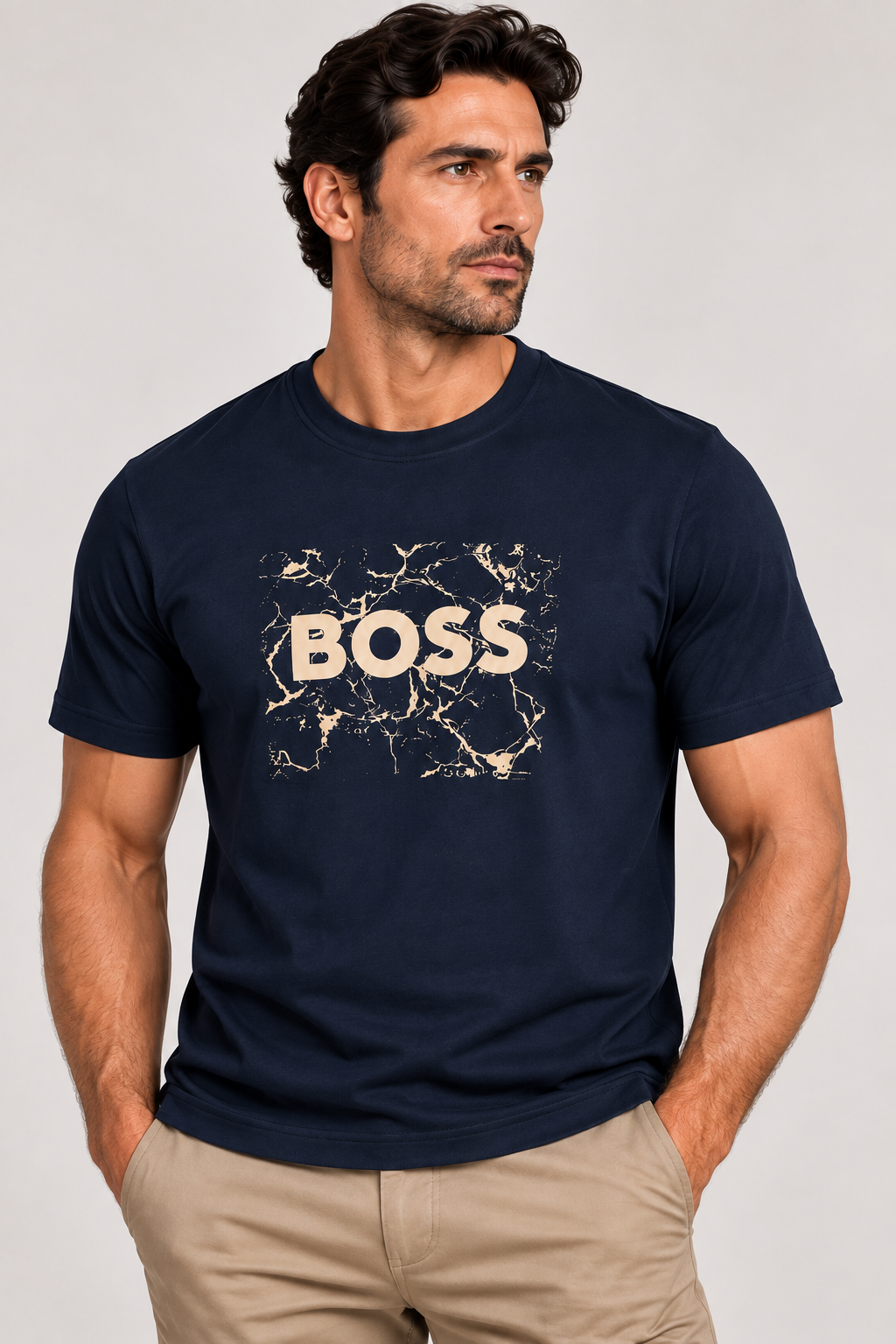 Boss cotton jersey artwork logo T-shirt -Blue Navy