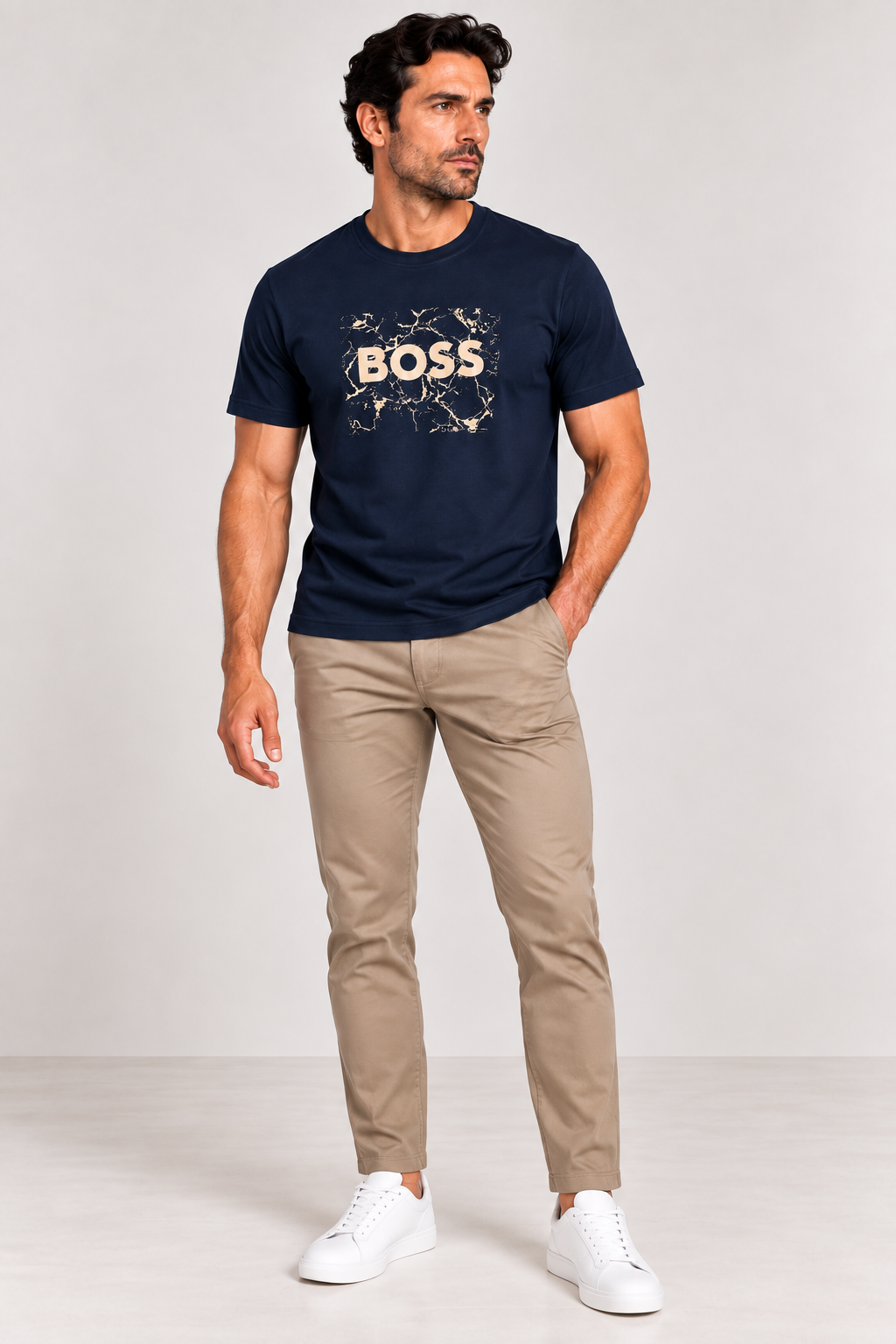 Boss cotton jersey artwork logo T-shirt -Blue Navy