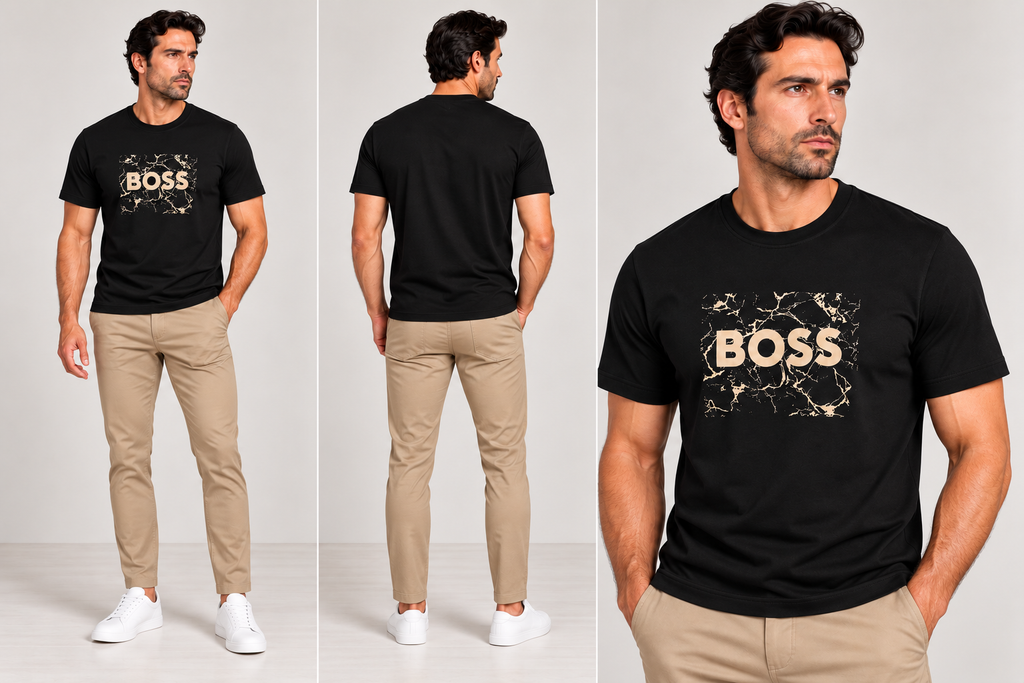 Boss  cotton jersey artwork  logo T-shirt - Black