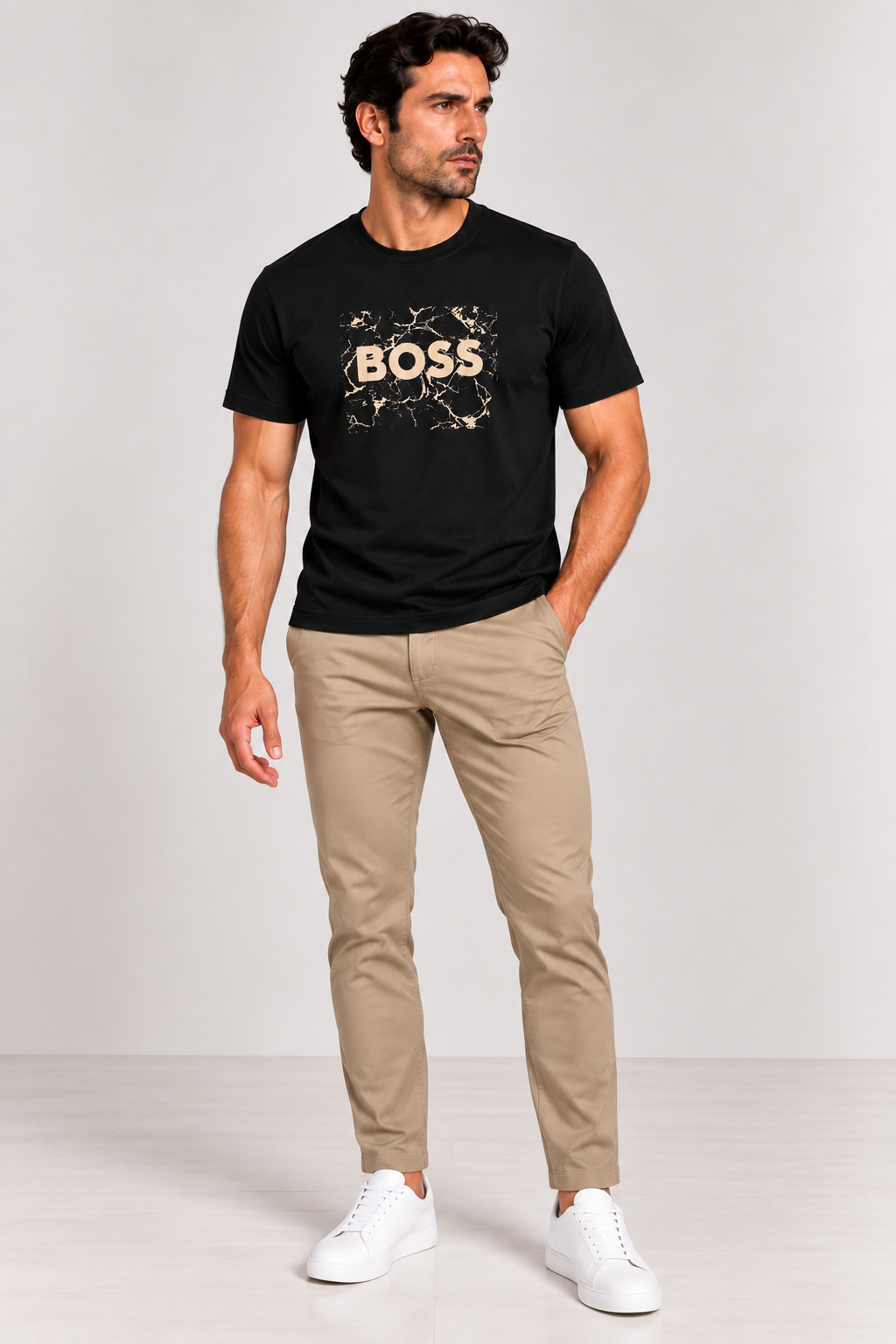 Boss  cotton jersey artwork  logo T-shirt - Black
