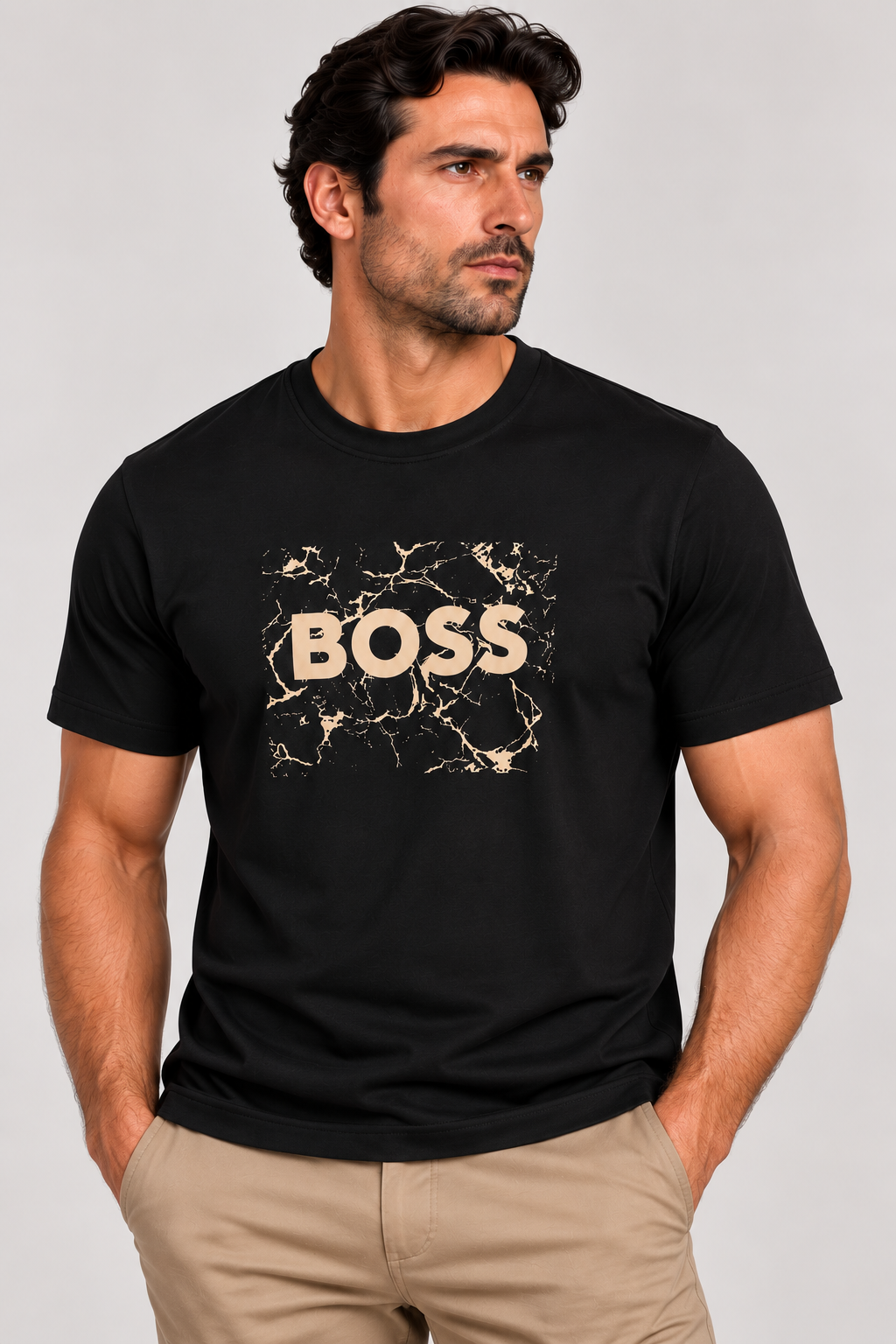 Boss  cotton jersey artwork  logo T-shirt - Black