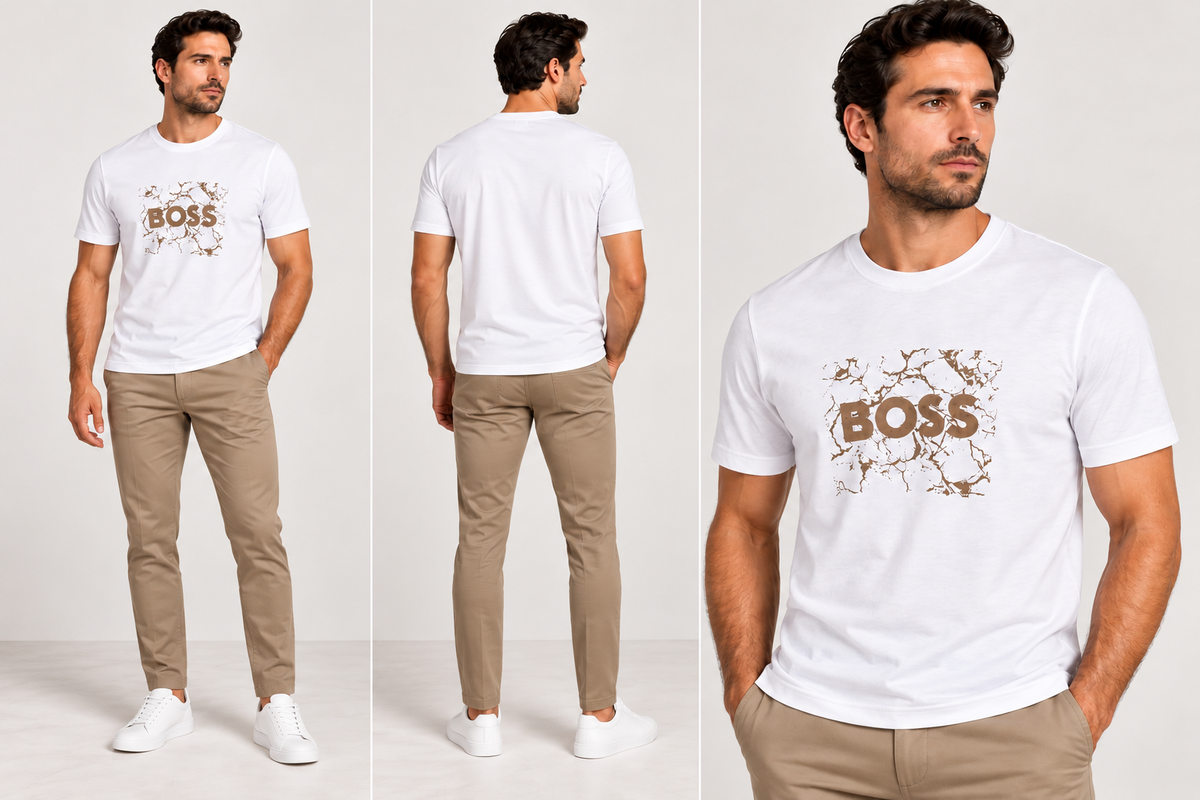 Boss  cotton jersey artwork  logo T-shirt - White