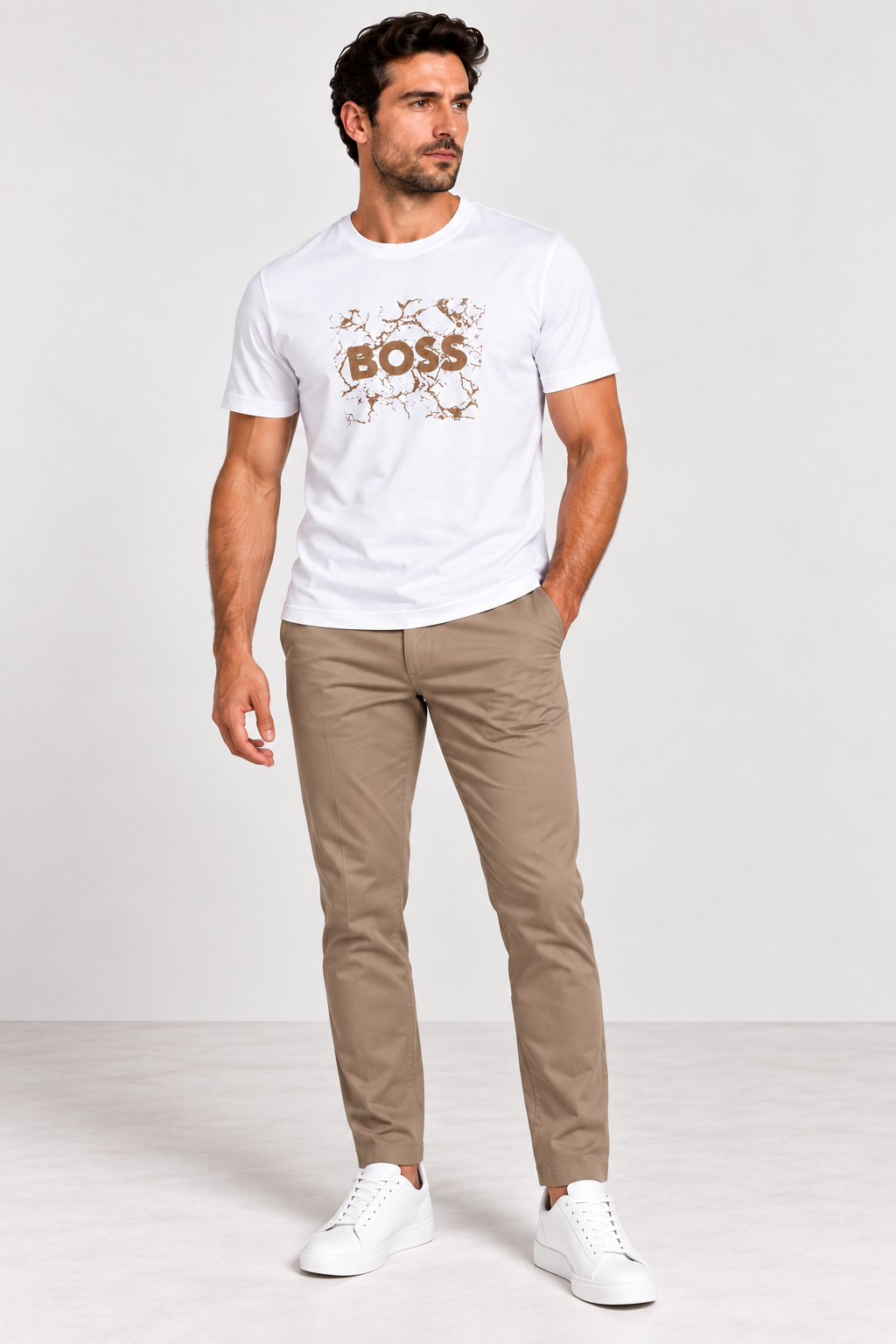 Boss  cotton jersey artwork  logo T-shirt - White