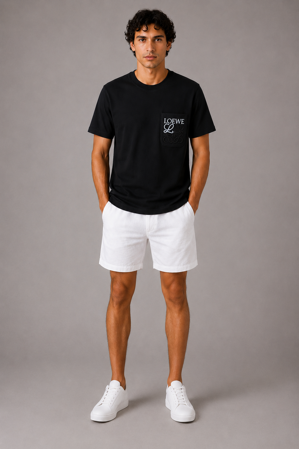 Loewe embroidered White Pocket logo T-shirt- Black