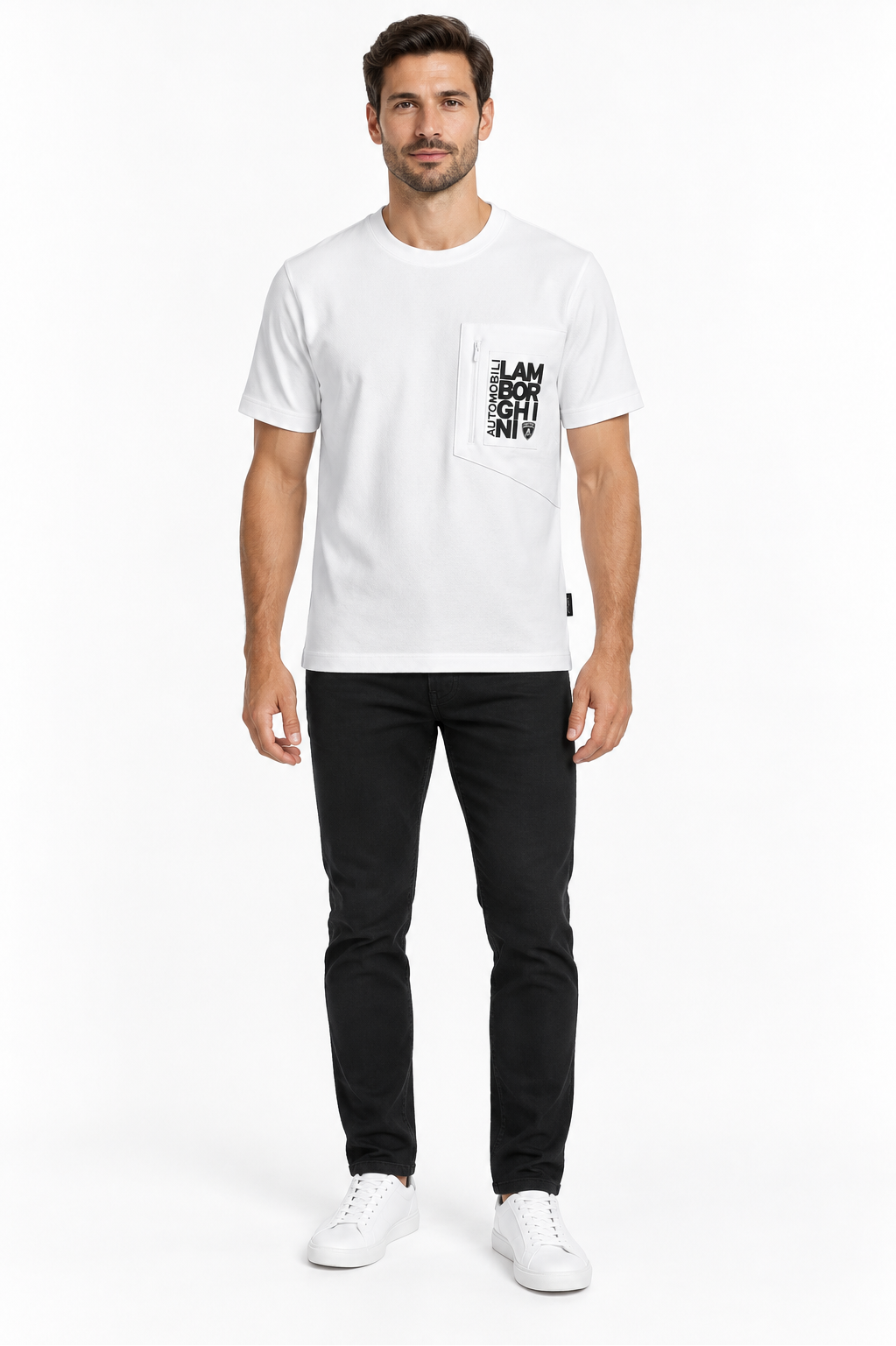 Lamborghini zipped chest pocket T-shirt - white