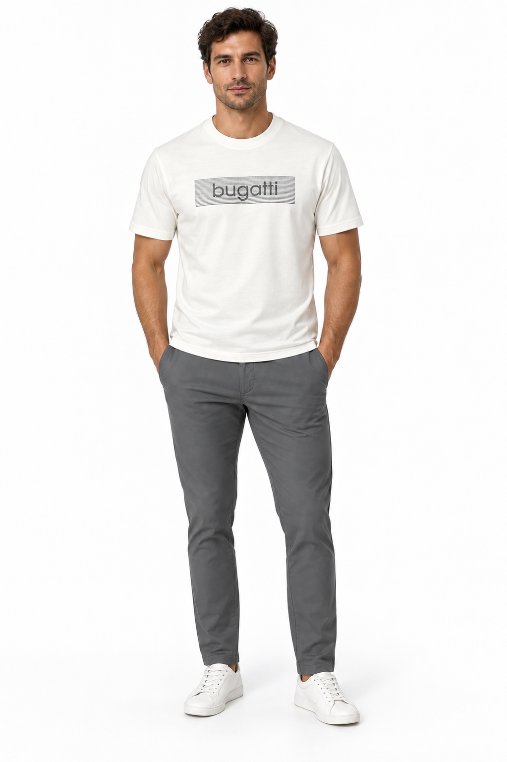 Bugatti Stripe rectangular chest logo T-shirt - White