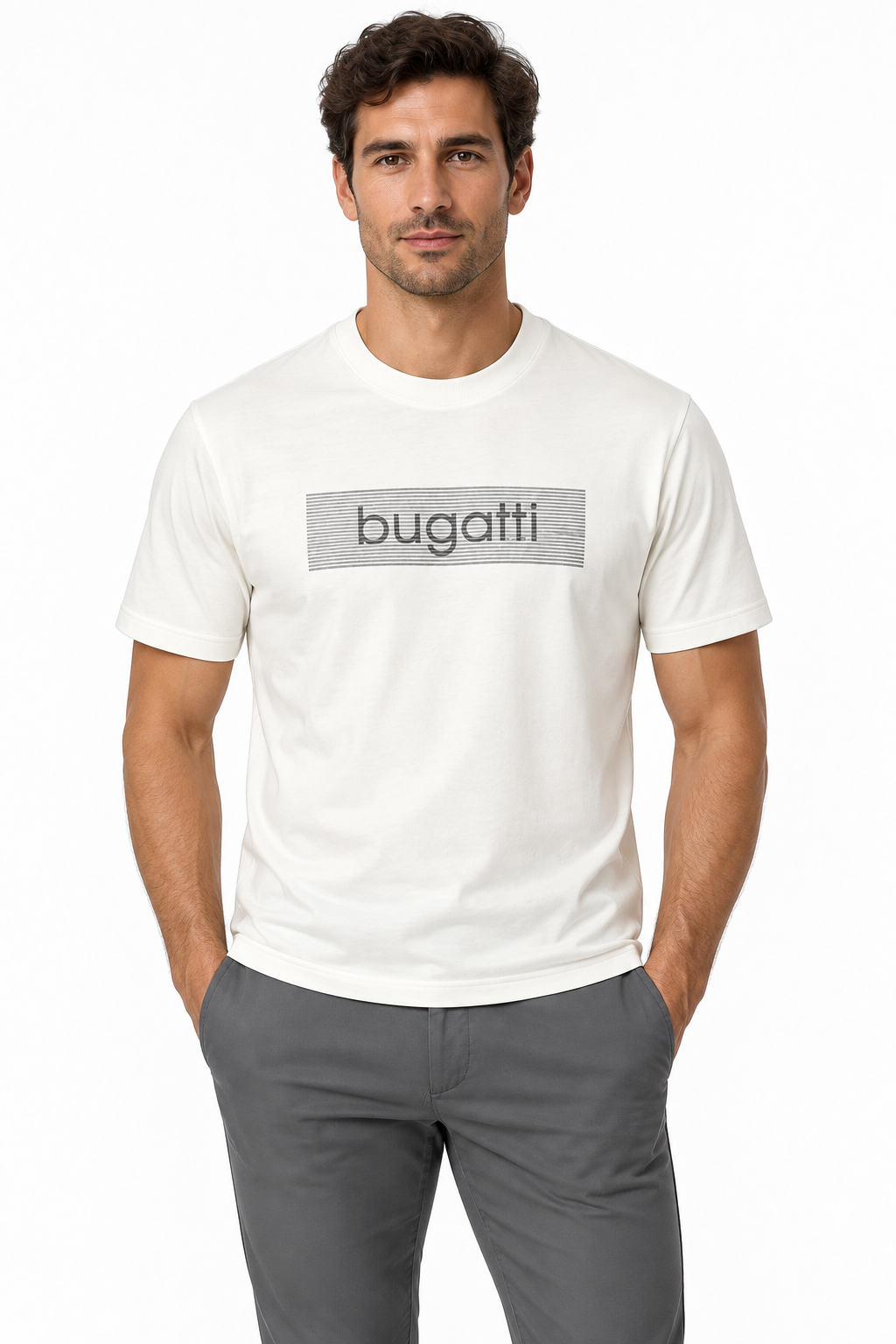 Bugatti Stripe rectangular chest logo T-shirt - White